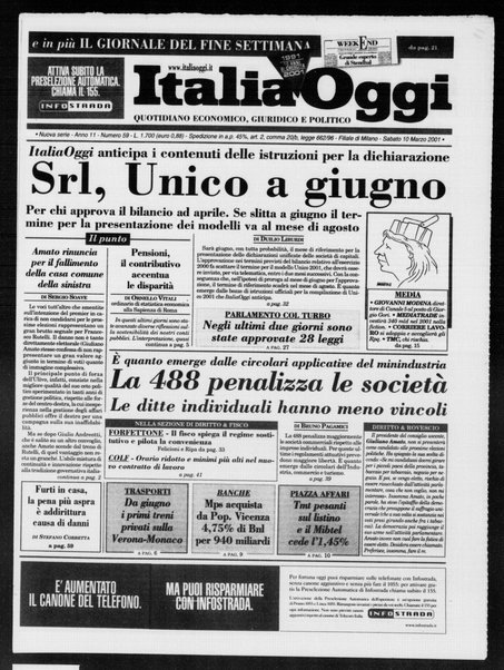 Italia oggi : quotidiano di economia finanza e politica